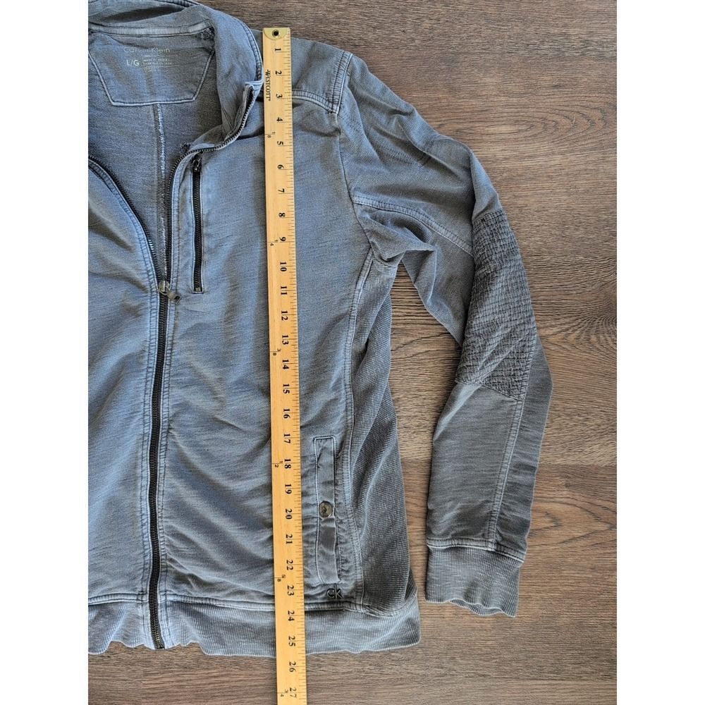 Calvin Klein Full Zip Mock Neck Jersey Jacket Gray Tag Large Fit Medium Y2k Vtg - Picture 7 of 16